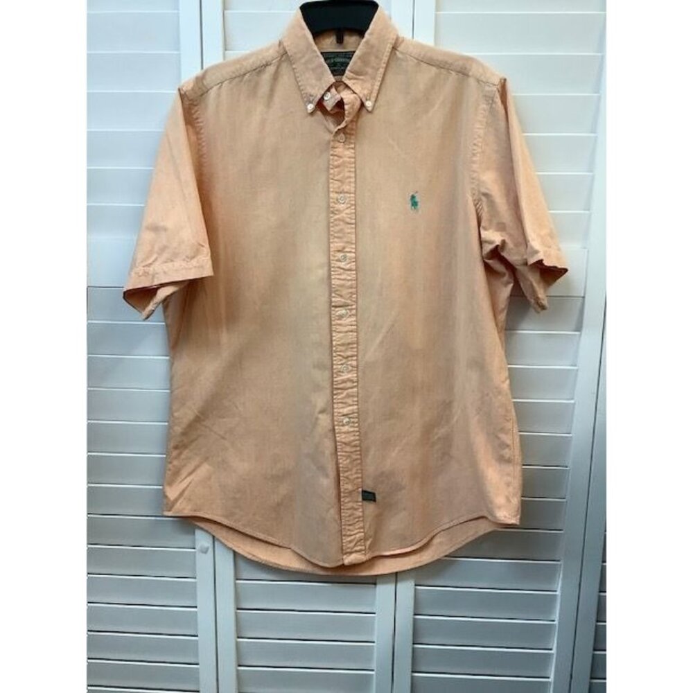 Polo Country Ralph Lauren Mens Peach Short Sleeve Button-Down Shirt L 100% Cotto